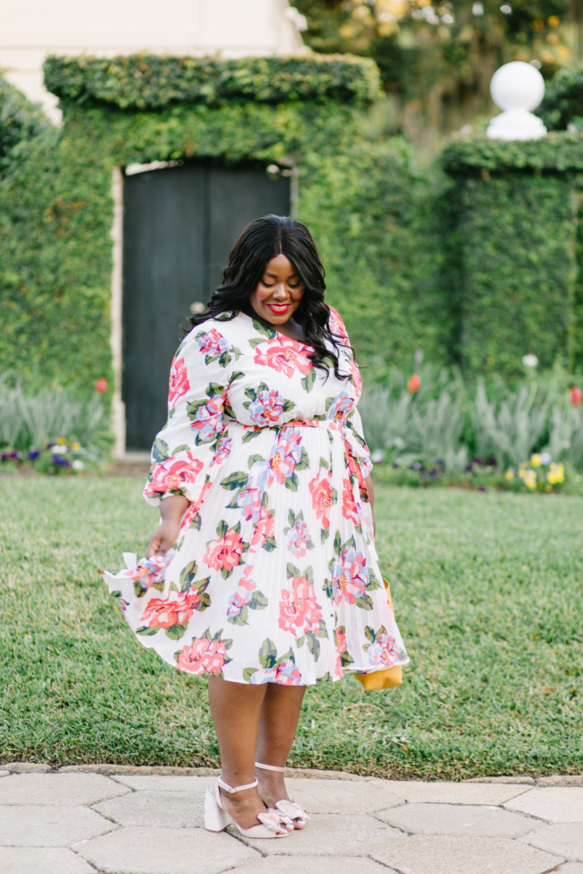 Musings of a Curvy Lady, BeautiCurve, Lane Bryant, Plus Size Fashion, Spring Dresses, Spring Fashion, Plus Size Spring Fashion Ideas, Spring Outfit Ideas, Floral Print Dress, Pleated Skirt, Florida Blogger, New York Blogger