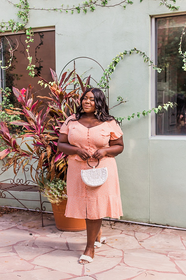 Musings of a Curvy Lady, Plus Size Fashion, Two Piece Set, Summer Fashion, Polka Dot Top, Polka Dot Skirt, Plus Size Summer Fashion, Zara, Lieth, Nordstrom, Tory Burch Tatiana Slides, Baublebar Laniyah Earrings