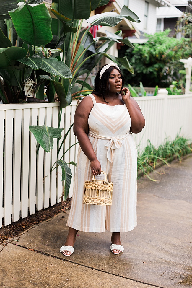 Musings of a Curvy Lady, A+ Anthropologie, Anthropologie, Plus Size Fashion, Fall Fashion for Women, Plus Size Fall Outfits, Plus Size Jumpsuit, Plus Size Boho, Plant Lady, Steve Madden, Wicker Handbag, Pearl Headband, Amazon Fashion, Tory Burch Tatiana Slides