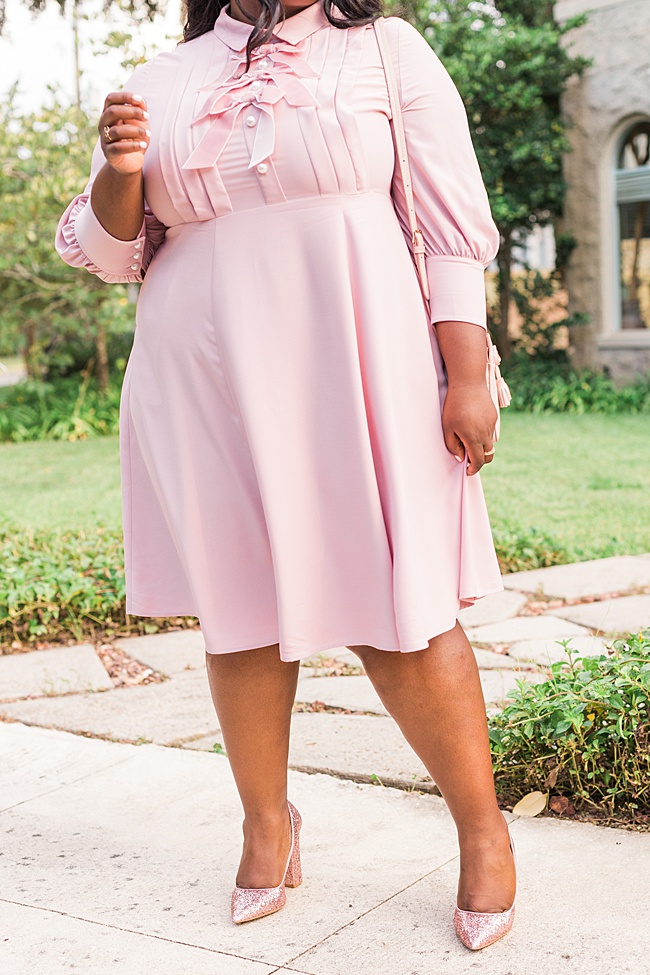 Atlantic-Pacific, Halogen, Nordstrom, Blair Eadie Bee, Plus Size Fashion, Plus Size Feminine Fashion, Pink Bow Dress, Plus Size Fall Fashion, Plus Size Fashion, Curvy Style, Pink Dress