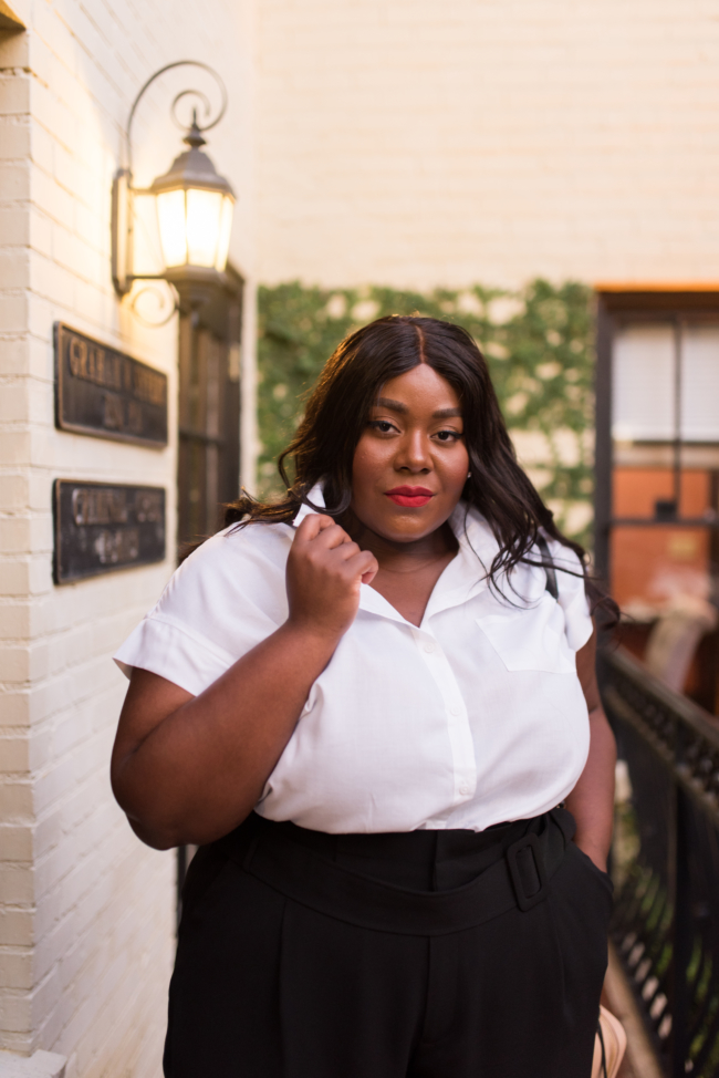 Musings of a Curvy Lady, Eloquii, Walmart, Chanel Vanity Case, Black and White Outfit, Plus Size Work Wear, Plus Size Office Attire 