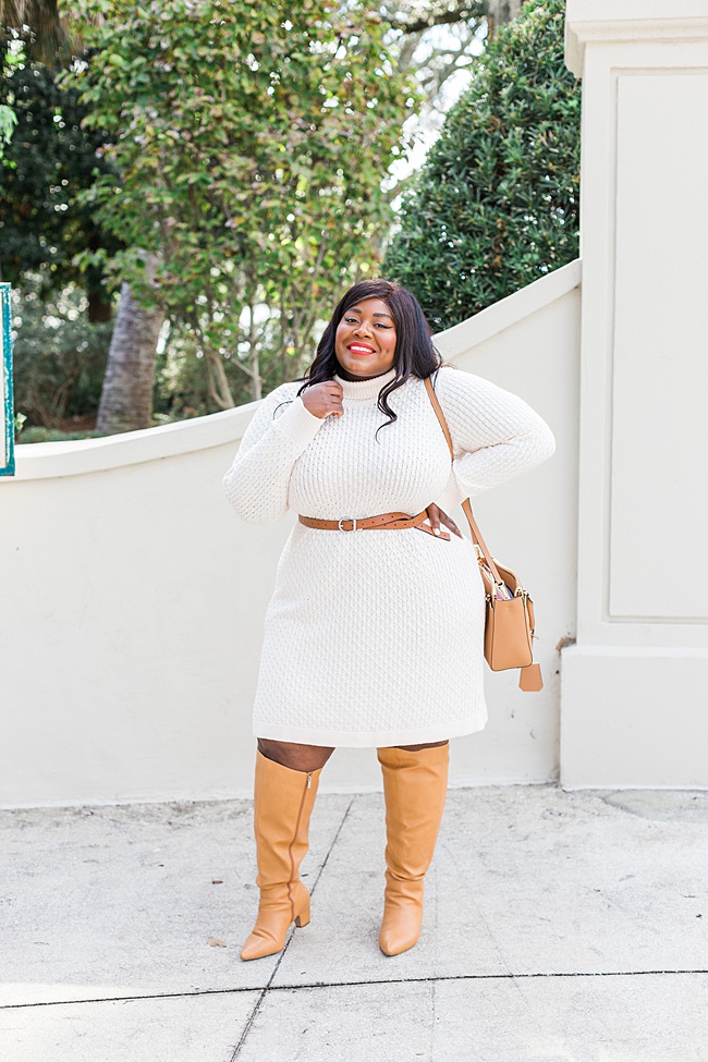 Eloquii Honeycomb Sweater Dress, Plus Size Fashion, Musings of a Curvy Lady, Eloquii Boots, Tory Burch, Fall Fashion