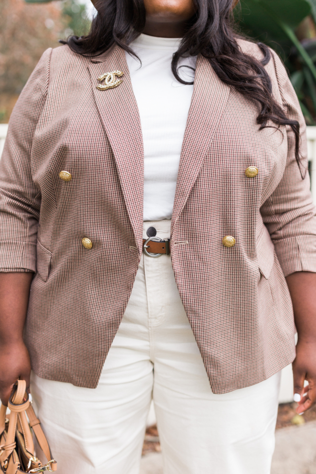 Musings of a Curvy Lady, Lane Bryant, Winter Fashion, Plus Size Fashion, Plus Size Fall Fashion, Cropped Wide Leg Jeans, Plaid Blazer, Gigi Pip, Eloquii Turtleneck, Tory Burch, Winter Neutrals