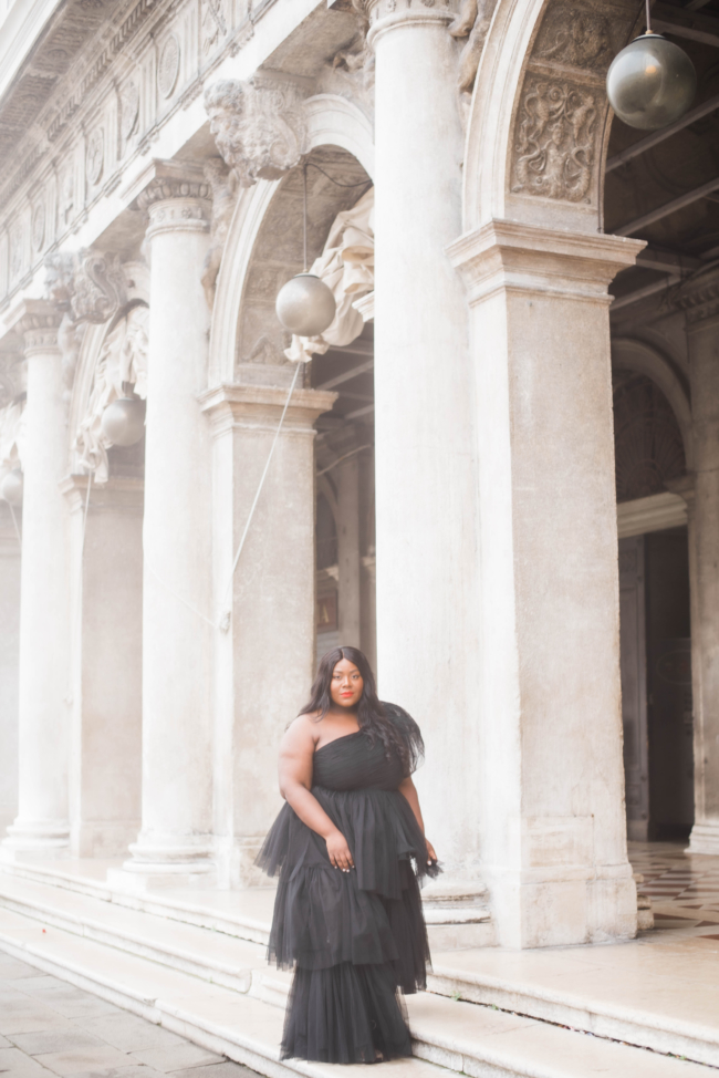 Lace and Beads Tulle Gown, Plus Size Fashion, Plus Size Gown, Venice Italy, Venice, San Marco Square, ASOS, Musings of a Curvy Lady, Kate Spade Licorice Heel, Fat Girls Traveling, Plus Model, Plus Size Model, NYC Blogger, European Blogger, Black Girls That Blog, Style, Curvy Style, Women's Fashion, Occasion wear, Plus Size Special Occasion