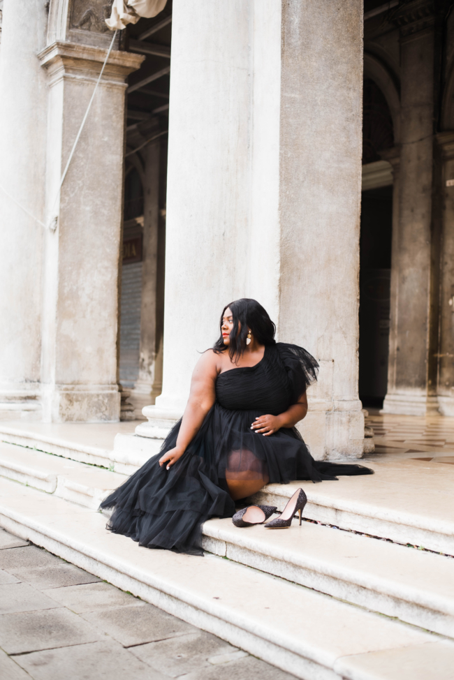 Lace and Beads Tulle Gown, Plus Size Fashion, Plus Size Gown, Venice Italy, Venice, San Marco Square, ASOS, Musings of a Curvy Lady, Kate Spade Licorice Heel, Fat Girls Traveling, Plus Model, Plus Size Model, NYC Blogger, European Blogger, Black Girls That Blog, Style, Curvy Style, Women's Fashion, Occasion wear, Plus Size Special Occasion