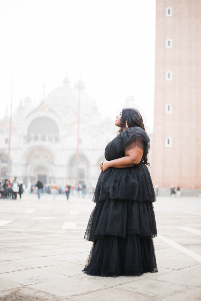 Lace and Beads Tulle Gown, Plus Size Fashion, Plus Size Gown, Venice Italy, Venice, San Marco Square, ASOS, Musings of a Curvy Lady, Kate Spade Licorice Heel, Fat Girls Traveling, Plus Model, Plus Size Model, NYC Blogger, European Blogger, Black Girls That Blog, Style, Curvy Style, Women's Fashion, Occasion wear, Plus Size Special Occasion