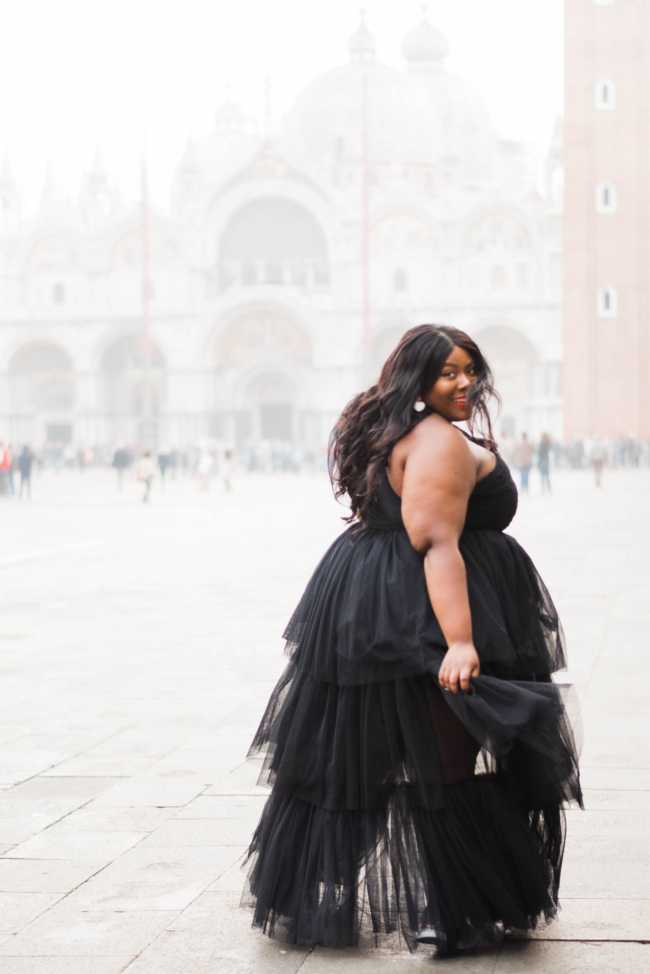 Lace and Beads Tulle Gown, Plus Size Fashion, Plus Size Gown, Venice Italy, Venice, San Marco Square, ASOS, Musings of a Curvy Lady, Kate Spade Licorice Heel, Fat Girls Traveling, Plus Model, Plus Size Model, NYC Blogger, European Blogger, Black Girls That Blog, Style, Curvy Style, Women's Fashion, Occasion wear, Plus Size Special Occasion