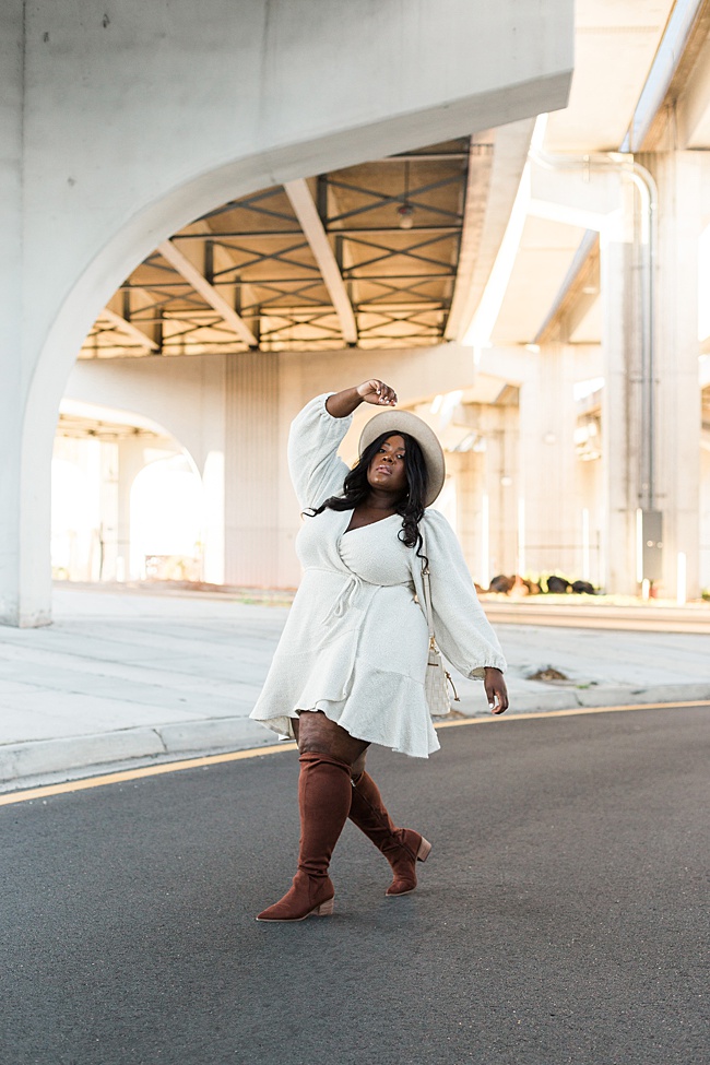 Anthropologie, A+ Anthropologie, Plus Size Fashion, Diana Mini Wrap Dress, Gigi Pip, Over the Knee Boots, Wide Calf Boots