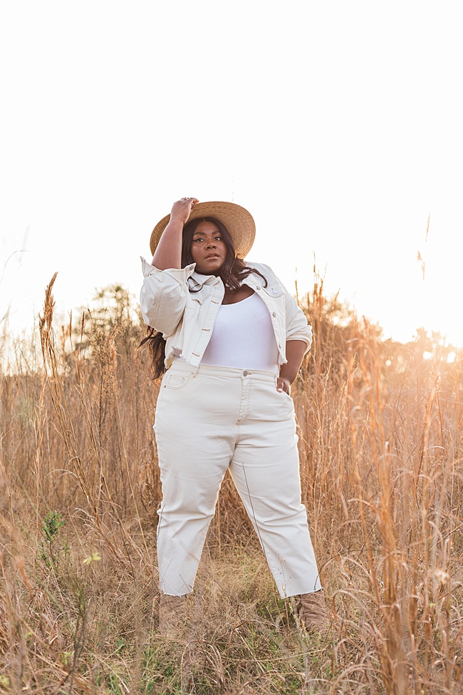 Coachella, Coronavirus, Eloquii, Plus Size Fashion, Cropped Denim Jacket, Plus Size Mom Jeans, Lack of Color Palma Hat, Monochromatic Outfit, Women's Fashion