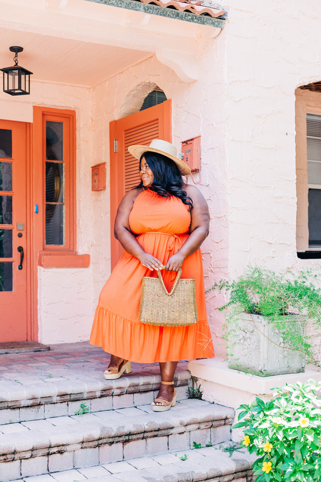 Loft, Halter Dress, Plus Size Fashion, Plus Size Maxi, Palma Wide Brim Boater, Espadrille Wedges, Summer Style, Vacation Style, Plus Size Summer Fashion,