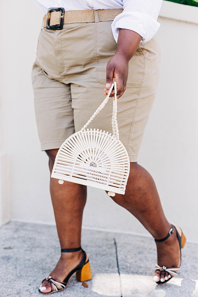 Lane Bryant, Safari Style, White Button Down Shirt, Bermuda Shorts, Lack of Color Palma Wide Brim Hat, Woven Belt, Plus Size Fashion, Summer Style, Women's Fashion