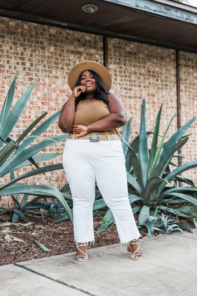 Musings of a Curvy Lady, Plus Size Model, Lack of Color Teak Rancher, Danielle Bernstein Macy's Plus Size, Madewell Cali-Demi Boot Jean, Raw Hem Jean, Bloomingdale's AQUA, Amy Slingback Strappy Block Heel, Fall Outfit, Warm Weather Winter, Vacation Outfit, Travel Outfit, Plus Size Model, Black Women World Traveler, Monogram Duffle Bag