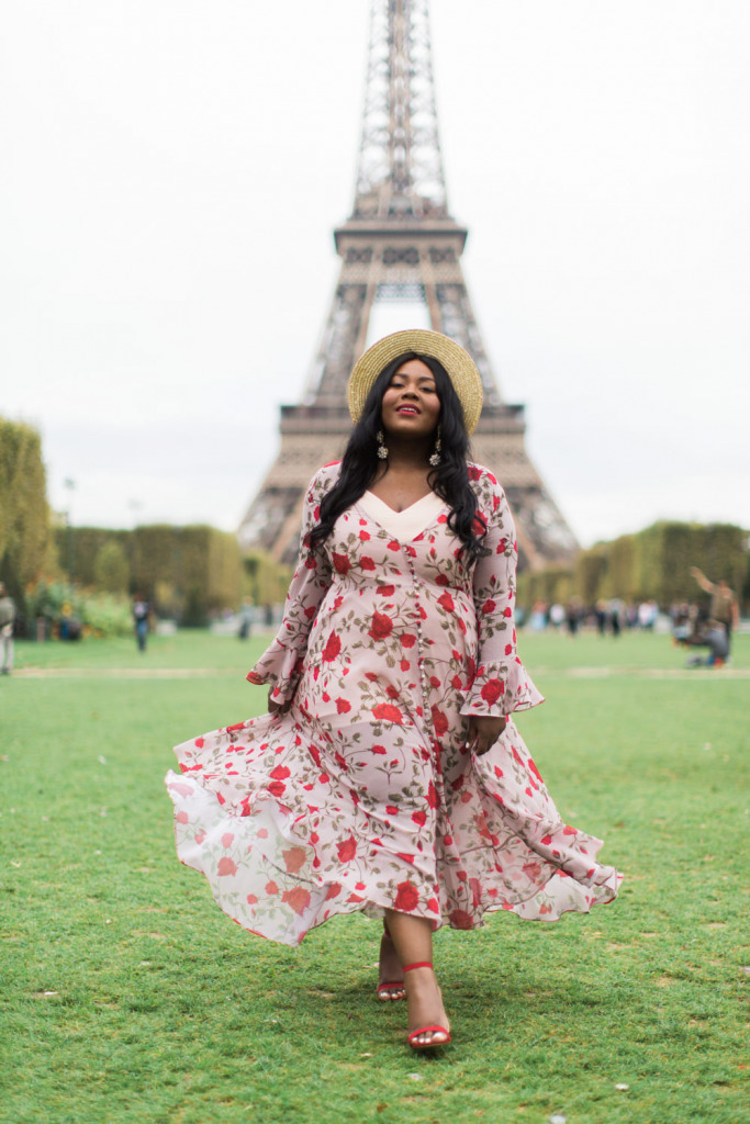 Black Girl walking in Paris Eiffel Tower