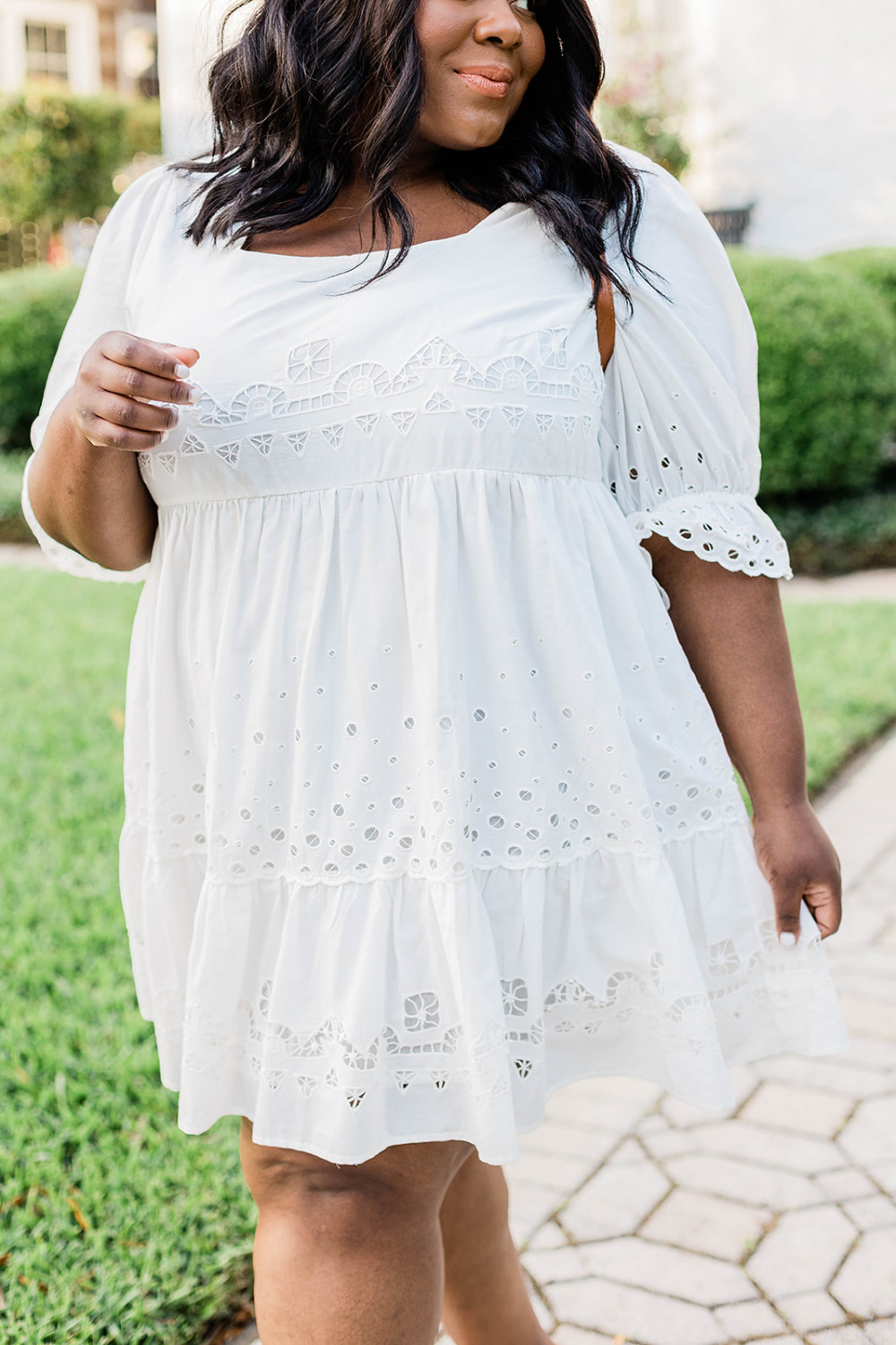 Anthropologie, Adrian Eyelet Mini Dress, White Eyelet Dress, Plus Size Spring Dresses, Black Plus Size Model