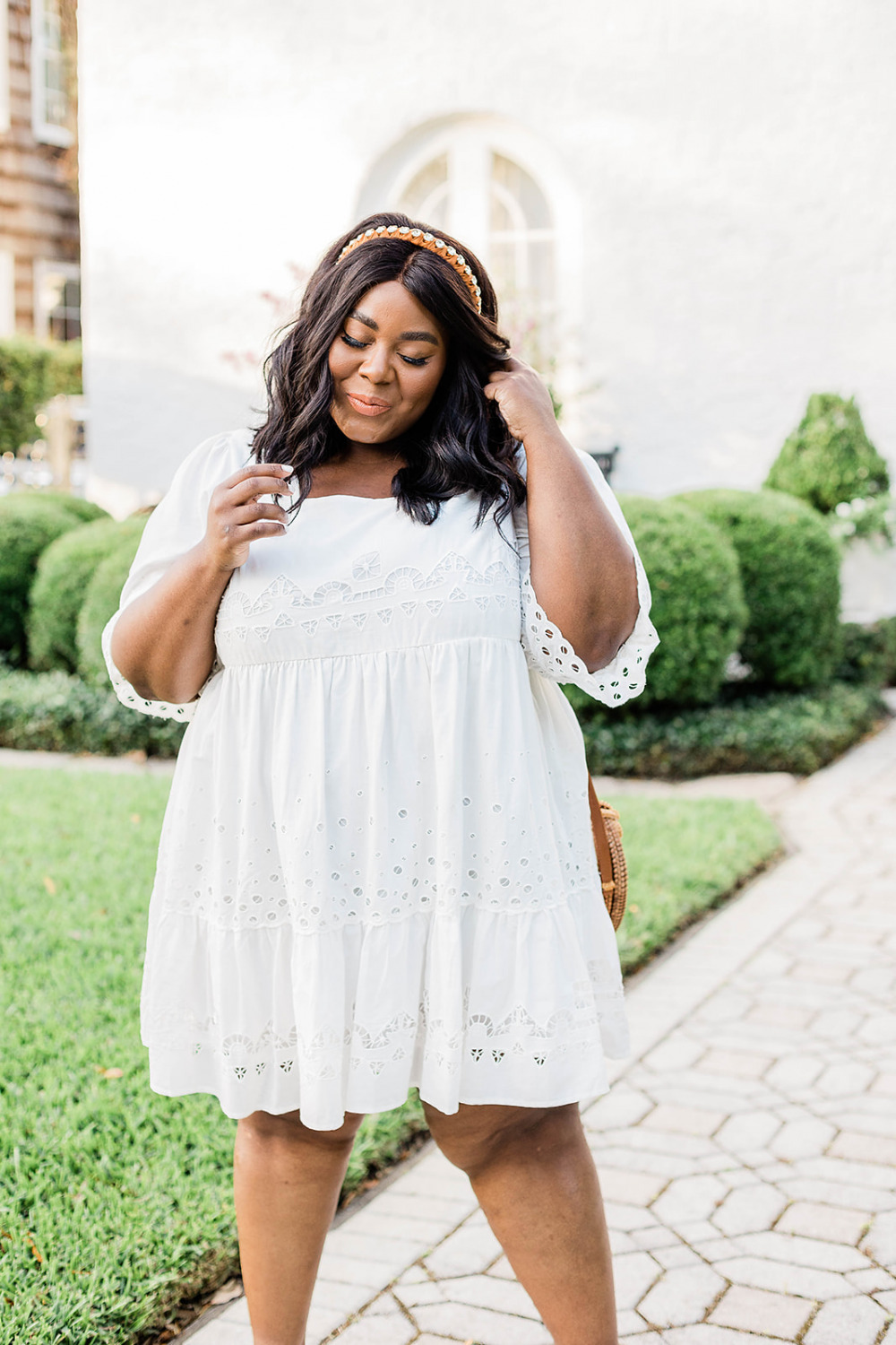 Anthropologie, Adrian Eyelet Mini Dress, White Eyelet Dress, Plus Size Spring Dresses, Black Plus Size Model