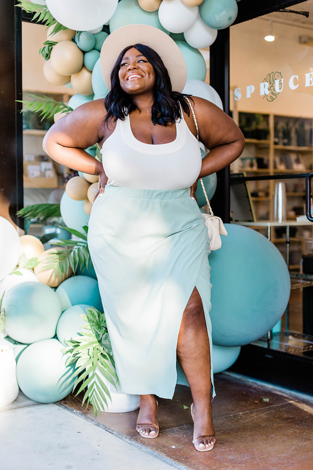 Eloquii Wrap Skirt, Balloon Garland, Plus Size Model, Eloquii Bodysuit