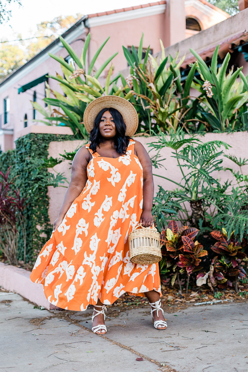 Phoebe Flounced Maxi Dress Anthropologie Plus Size Fashion Vacation Style, Black Woman on Island Vacation