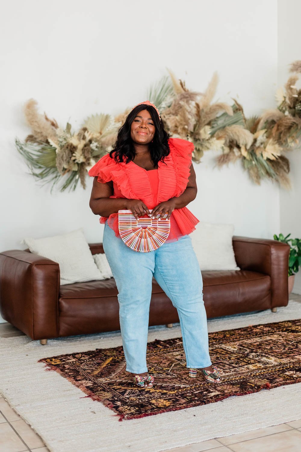 Anthropologie Pleated Tulle Blouse, Forever 21 Plus Size Straight Leg Jeans, Loeffler Randall Penny Bow Mules, Anthropologie Embellished Twist Knot Headband, Thamarr Musings of a Curvy Lady 