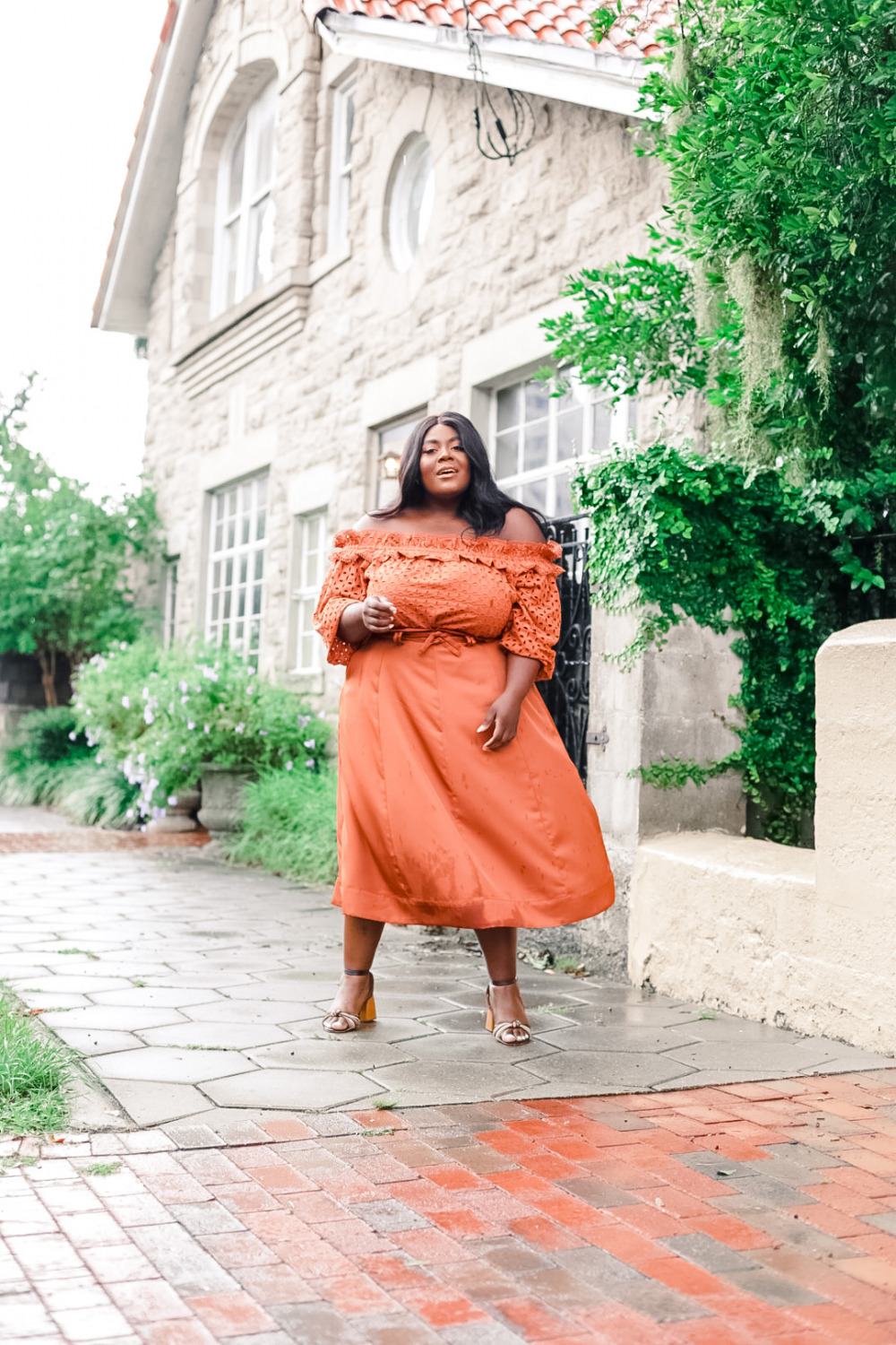 JCPenney Ryegrass Plus Womens Straight Neck 3/4 Sleeve Blouse Ryegrass Womens Midi A-Line Skirt-Plus Thamarr Musings of a Curvy Lady, Monochrome Fall Look, Terracotta Fall Outfit