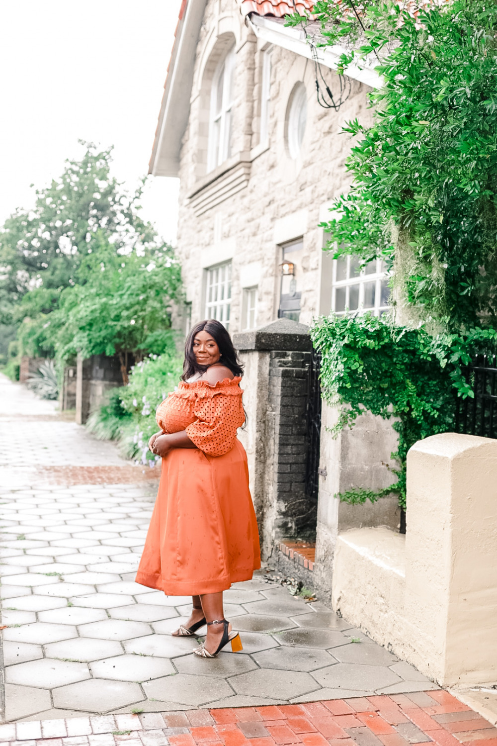 JCPenney Ryegrass Plus Womens Straight Neck 3/4 Sleeve Blouse Ryegrass Womens Midi A-Line Skirt-Plus Thamarr Musings of a Curvy Lady, Monochrome Fall Look, Terracotta Fall Outfit