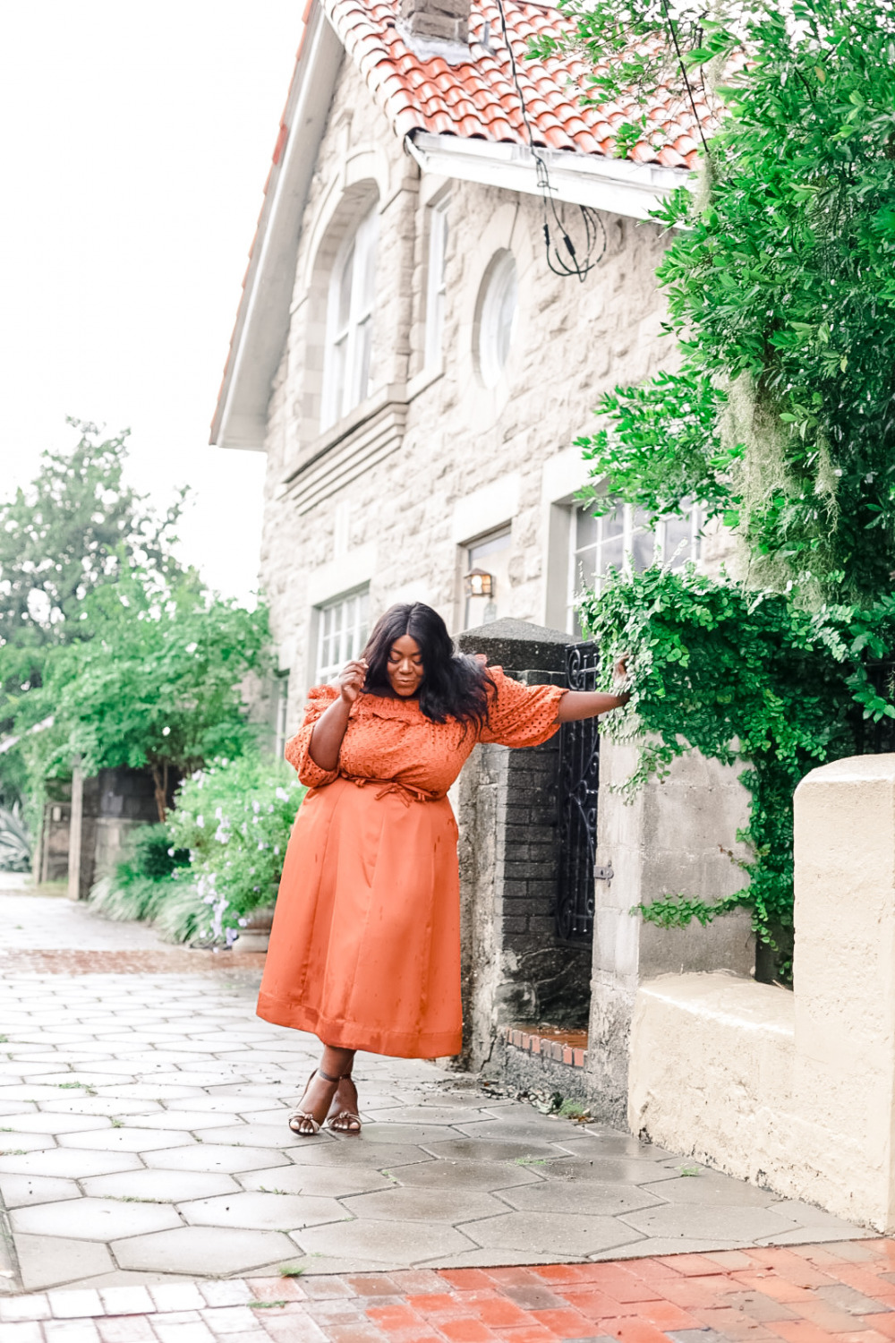 JCPenney Ryegrass Plus Womens Straight Neck 3/4 Sleeve Blouse Ryegrass Womens Midi A-Line Skirt-Plus Thamarr Musings of a Curvy Lady, Monochrome Fall Look, Terracotta Fall Outfit