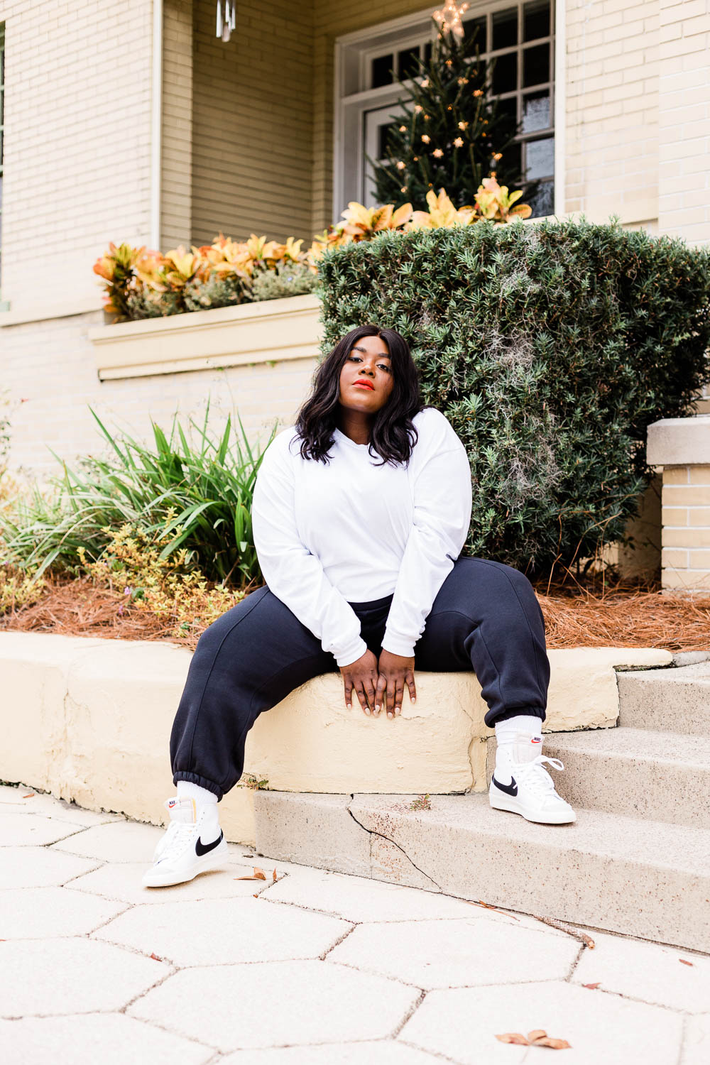 plus size athleisure, nike sweatpants, Nike Blazers, Plus Size Fashion Model